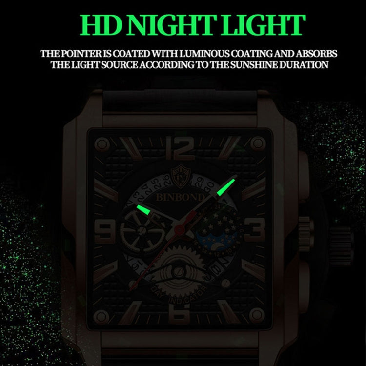 BINBONG B6575 Men Vintage Square Multifunctional Waterproof Luminous Quartz Watch Reluova