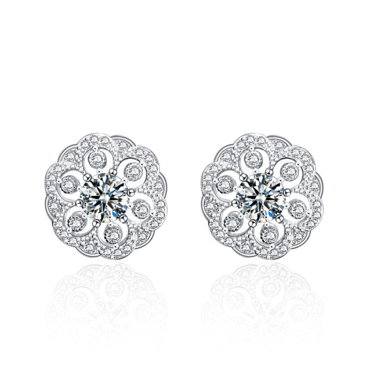 XEA005 925 Silver Flower Earrings Female Personality Flowers Round Earrings