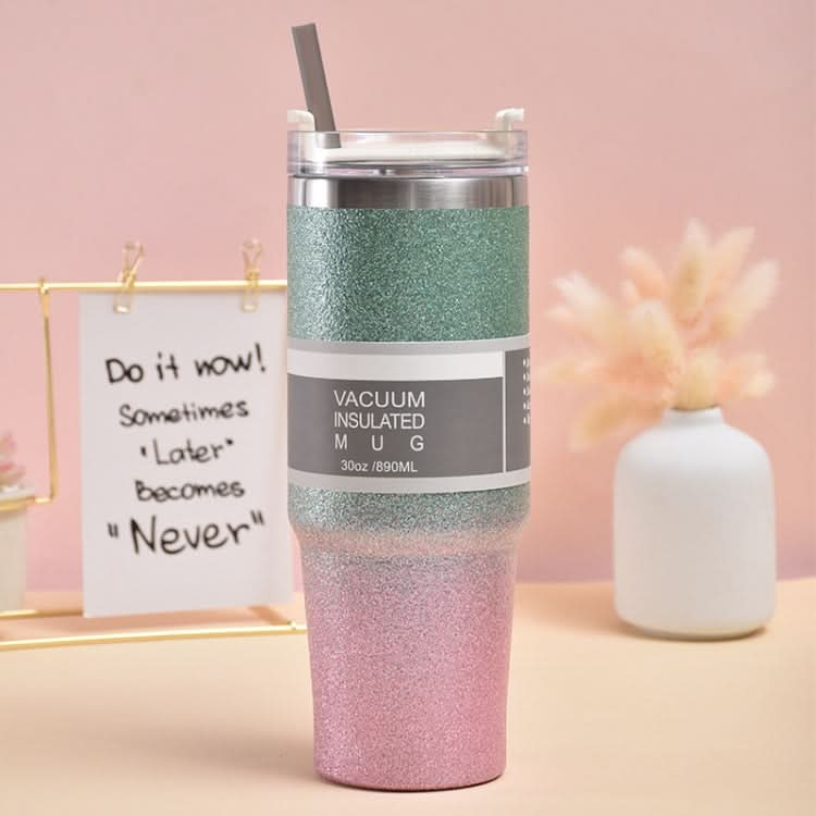 Glitter Insulation Coffee Cup Double Layer Ice Cup Stainless Steel Car Cup With Straw Reluova