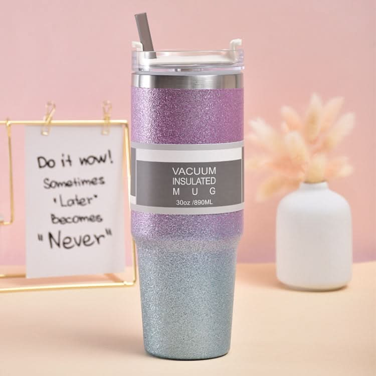 Glitter Insulation Coffee Cup Double Layer Ice Cup Stainless Steel Car Cup With Straw Reluova