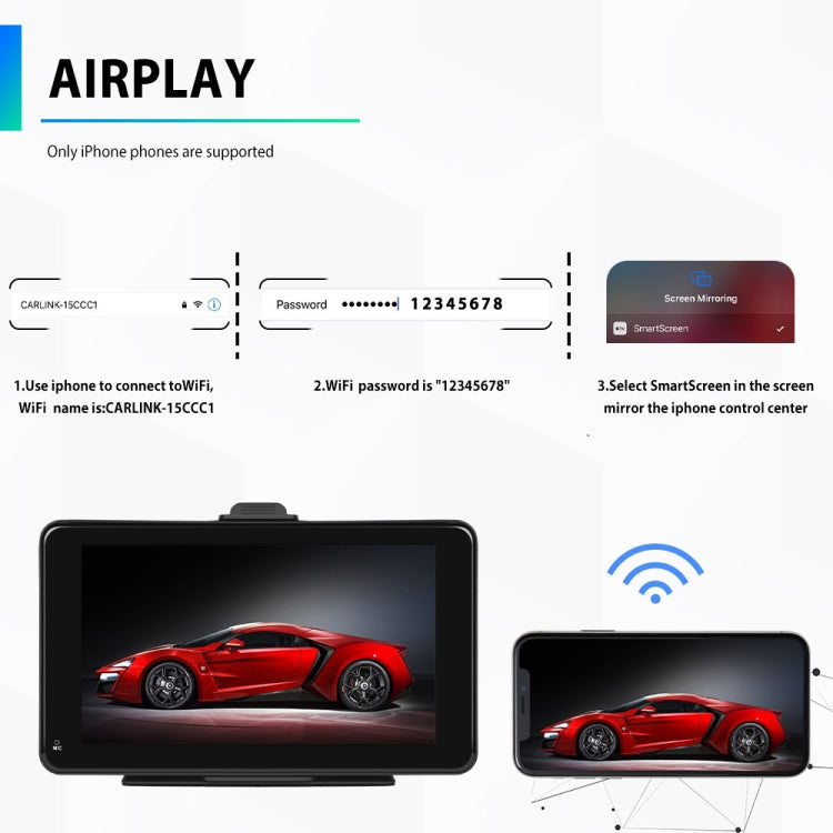 A3135 7 Inches HD Wired Smart Screen With Wireless CarPlay + Android Auto + Android