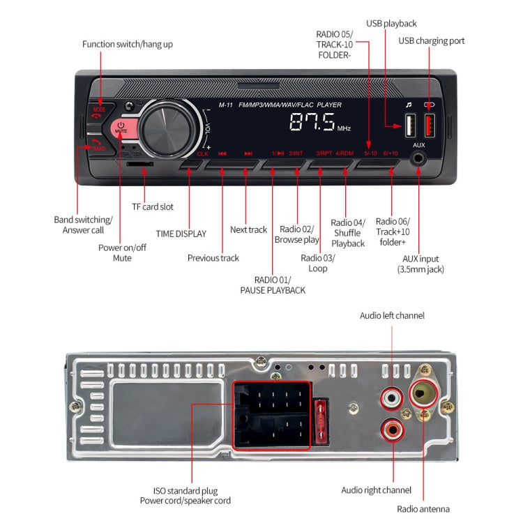 M11T Car Bluetooth MP3 Player ISO Interface EQ Sound Effect Fast Charge Colorful Button Radio ÎҵÄÉ̵ê