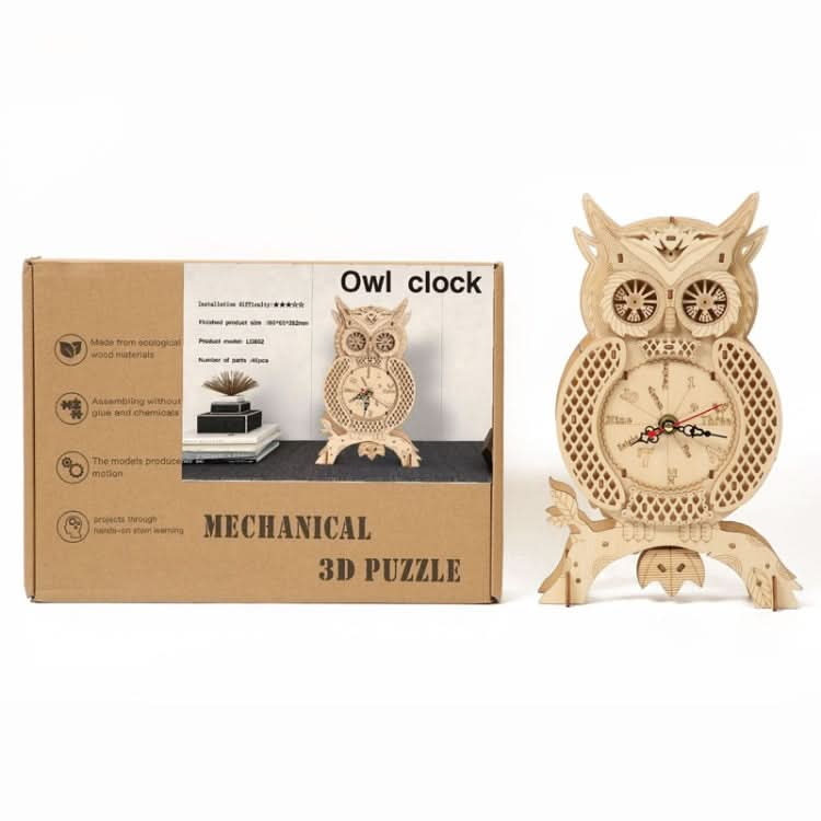 Owl Clock 3D Wooden Puzzle Toys DIY Handmade Ornaments Reluova