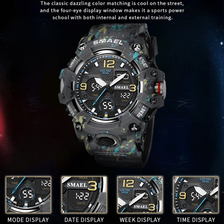 SMAEL 8008 Outdoor Waterproof Camouflage Sports Electronic Watch Luminous Multi-function Waist Watch Reluova