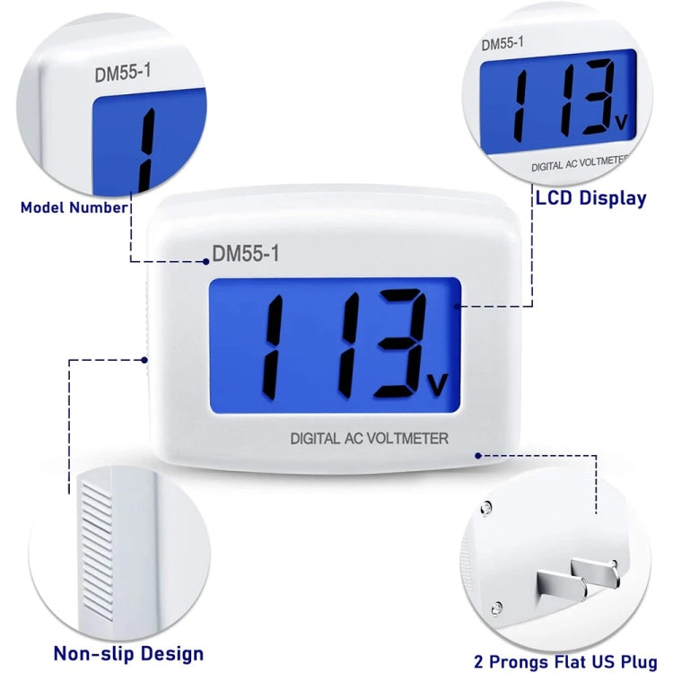 DM55-1 AC 110V- 220V LCD Digital Voltmeter Voltage Tester Detector Meter Reluova