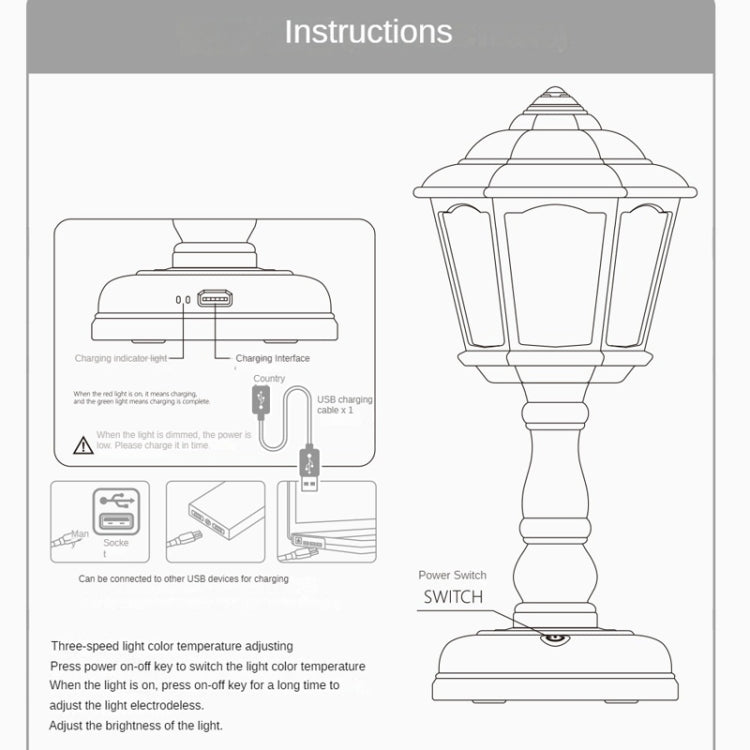 GIVELONG Retro Table Lamp USB Charging Small Night Light, Style: My Store