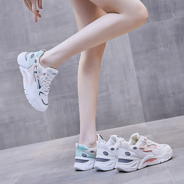 811-1 Spring Breathable Casual Shoes Leather-paneled Mesh Ladies Sports Shoes