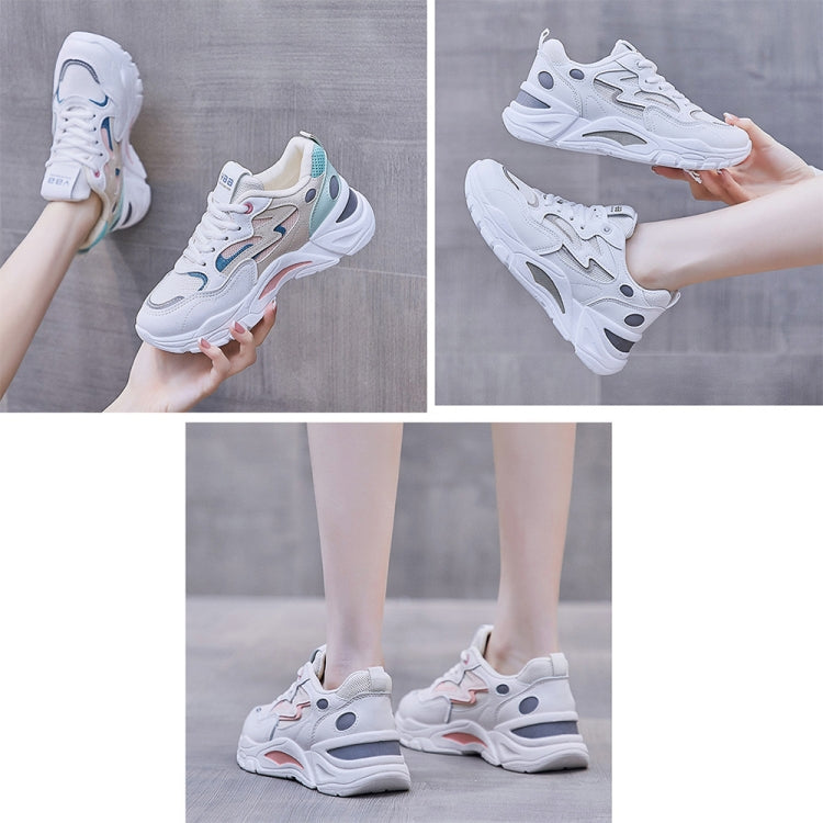 811-1 Spring Breathable Casual Shoes Leather-paneled Mesh Ladies Sports Shoes