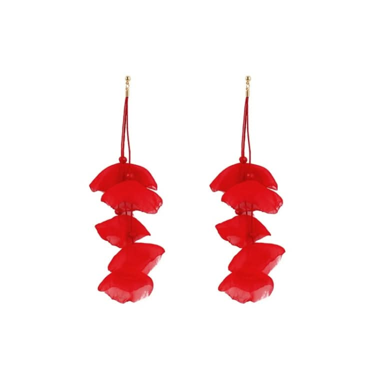 Long Exaggerated Fabric Art Handmade Petal Earrings Reluova