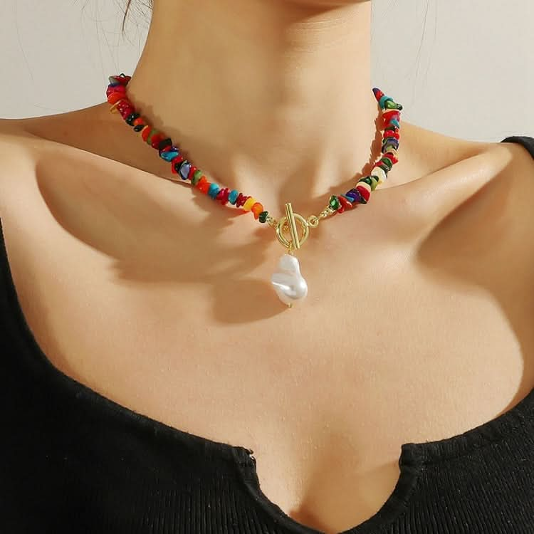 Boho Colorful Broken Natural Stone Necklace, Model: Reluova