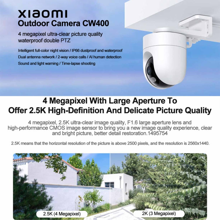 Original Xiaomi CW400 Outdoor Camera 2.5K Ultra HD Smart Full Color Night Vision IP66 Waterproof, US Plug