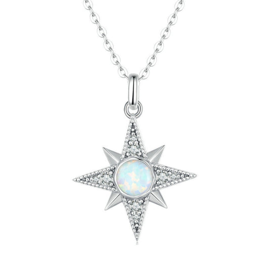 Sterling Silver S925 Star Sun Plated Platinum Opal Necklace Reluova