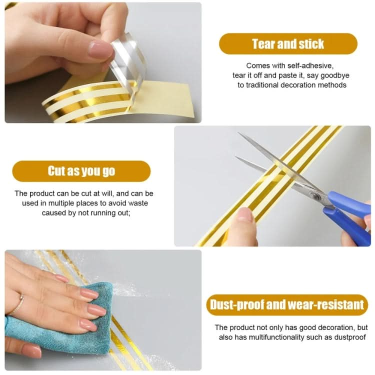 2.5cm x 5m  Golden Tile Gap Tape Waterproof PVC Self Adhesive Sticker(Laser)-Reluova