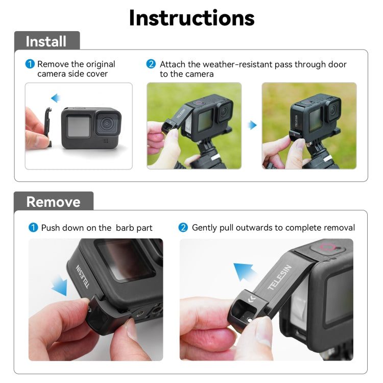 For GoPro Hero11 Black / HERO10 Black /9 Black TELESIN Waterproof Side Cover Easy Removable Charging Cover Port My Store