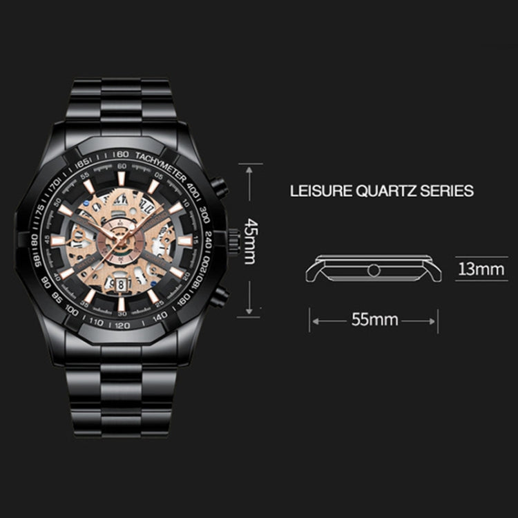 BINBOND S033 Hollowed Mechanical 30m Waterproof Luminous Quartz Watch