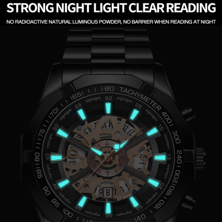 BINBOND S033 Hollowed Mechanical 30m Waterproof Luminous Quartz Watch