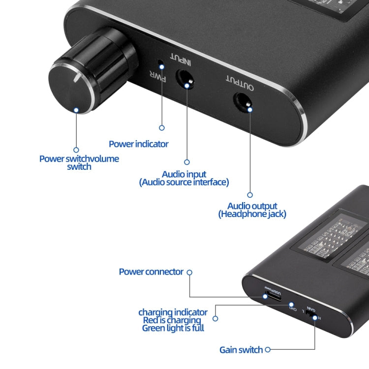 EF002 16-150 Ohm Kopfhörerverstärker Einstellbarer Audioverstärker mit 3,5-mm-Klinkenkabel