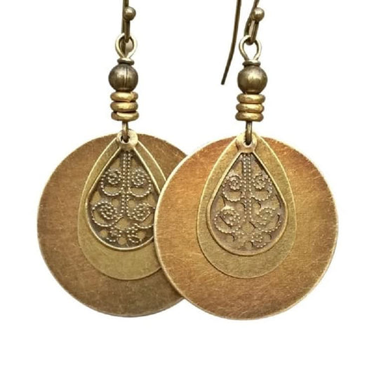 Bohemian Vintage Ethnic Antique Circle Engraved Earrings Reluova