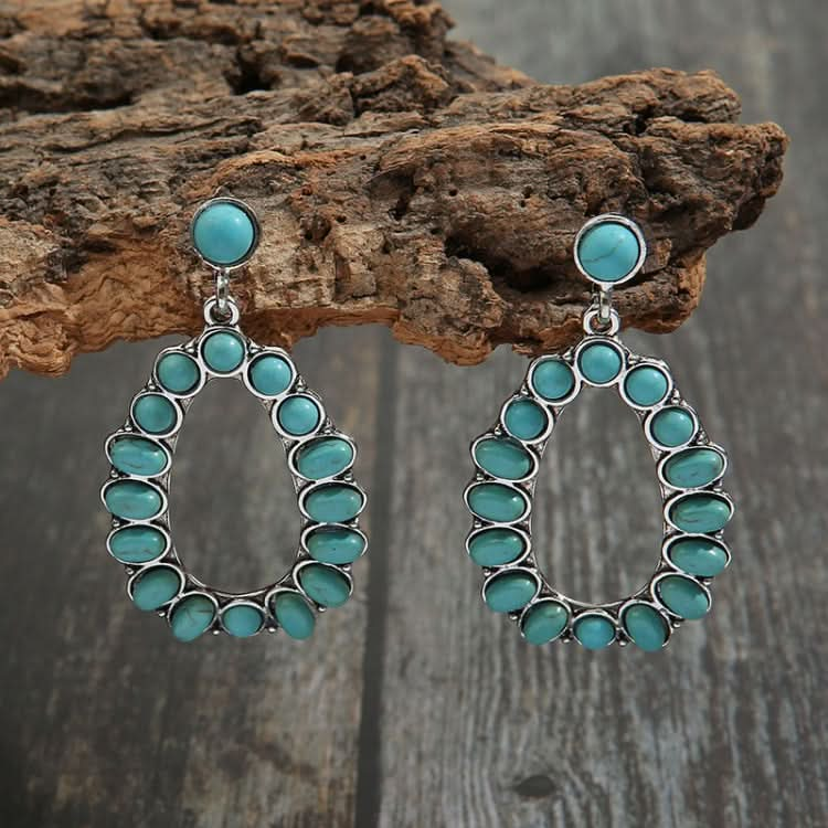 Water Drop Cutout Pendant With Turquoise Vintage Earrings Reluova