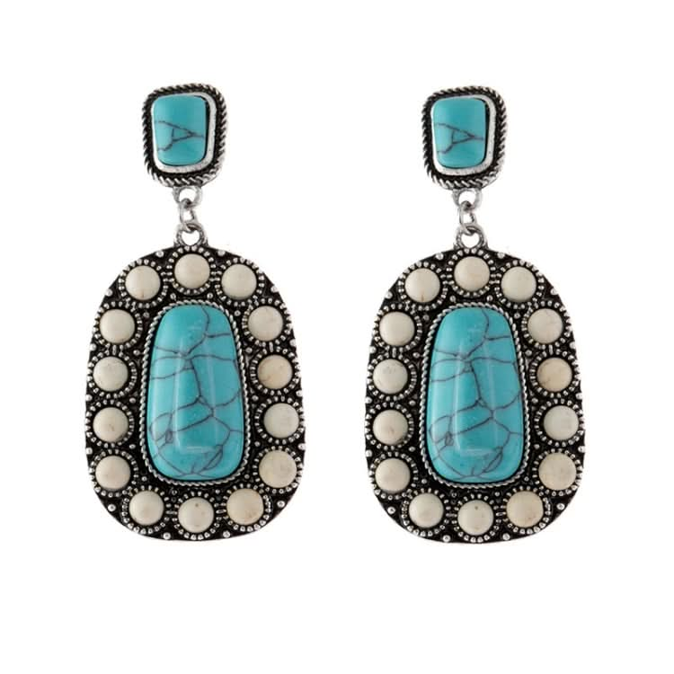 925 Antique Silver Plated Turquoise Earrings-Reluova