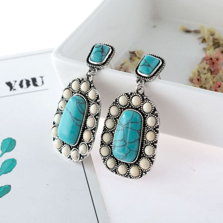 925 Antique Silver Plated Turquoise Earrings-Reluova