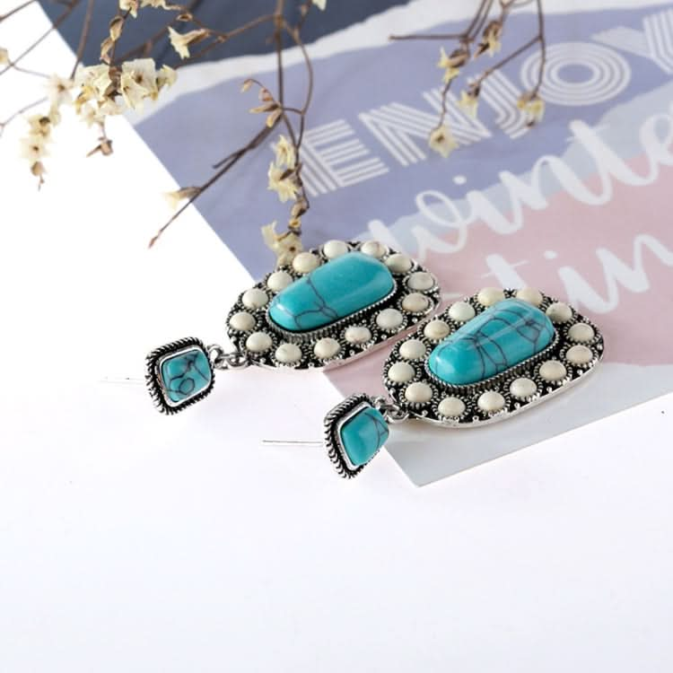 925 Antique Silver Plated Turquoise Earrings-Reluova