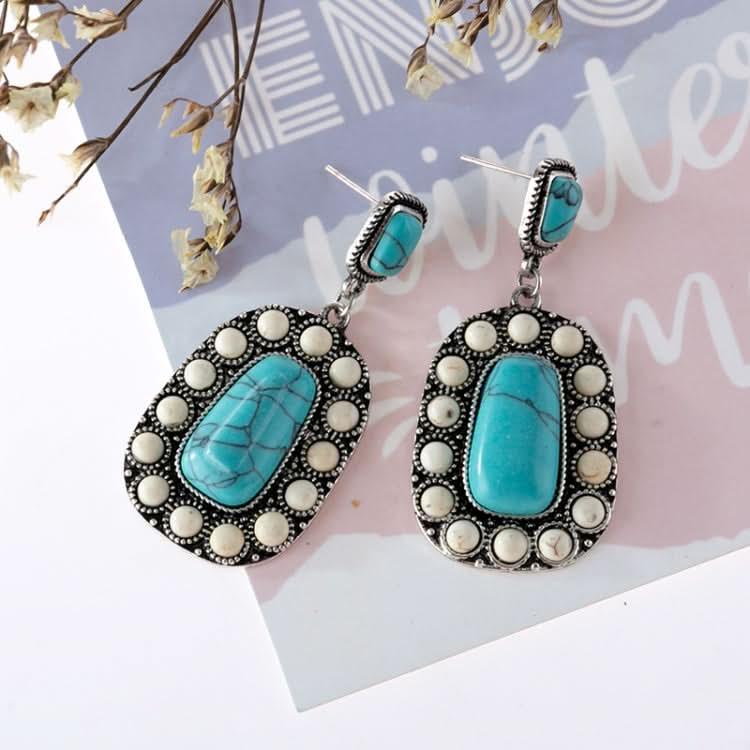 925 Antique Silver Plated Turquoise Earrings-Reluova