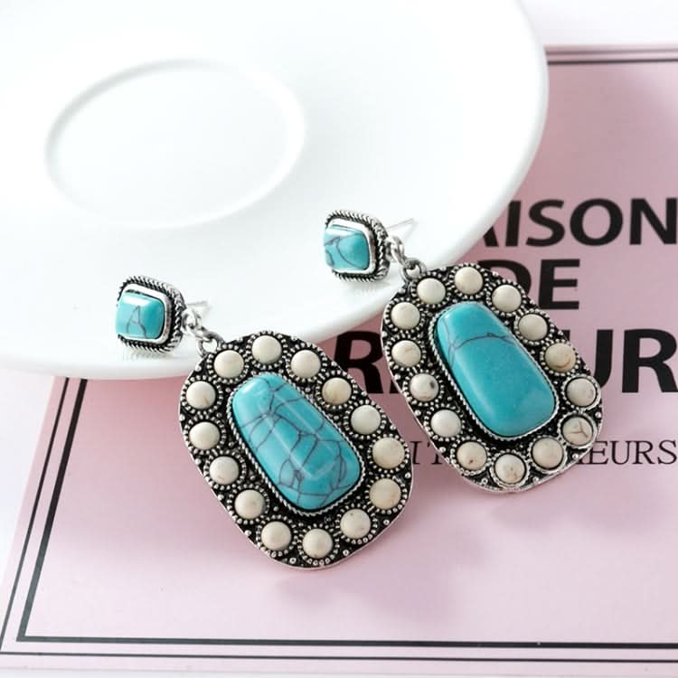 925 Antique Silver Plated Turquoise Earrings-Reluova