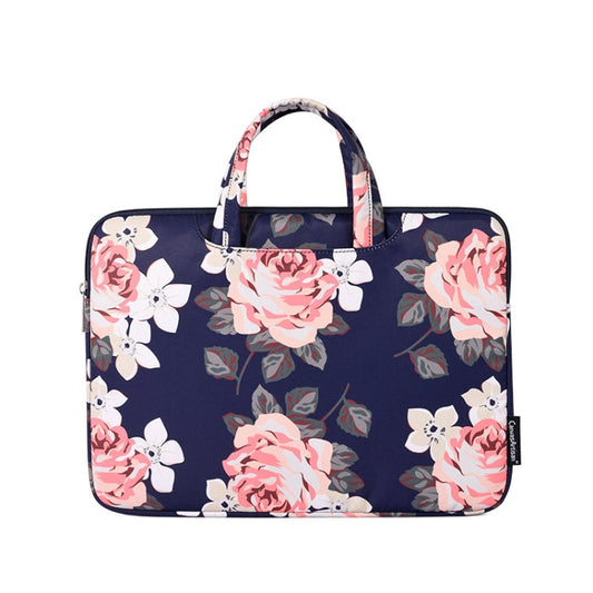 H40-B01 White Rose Pattern Laptop Case Bag Computer Liner Bag With Handle