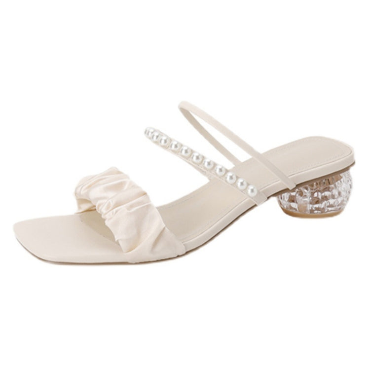 Silk Mesh Pearl Outerwear Crystal Mid-heel Sandals Sippers Reluova