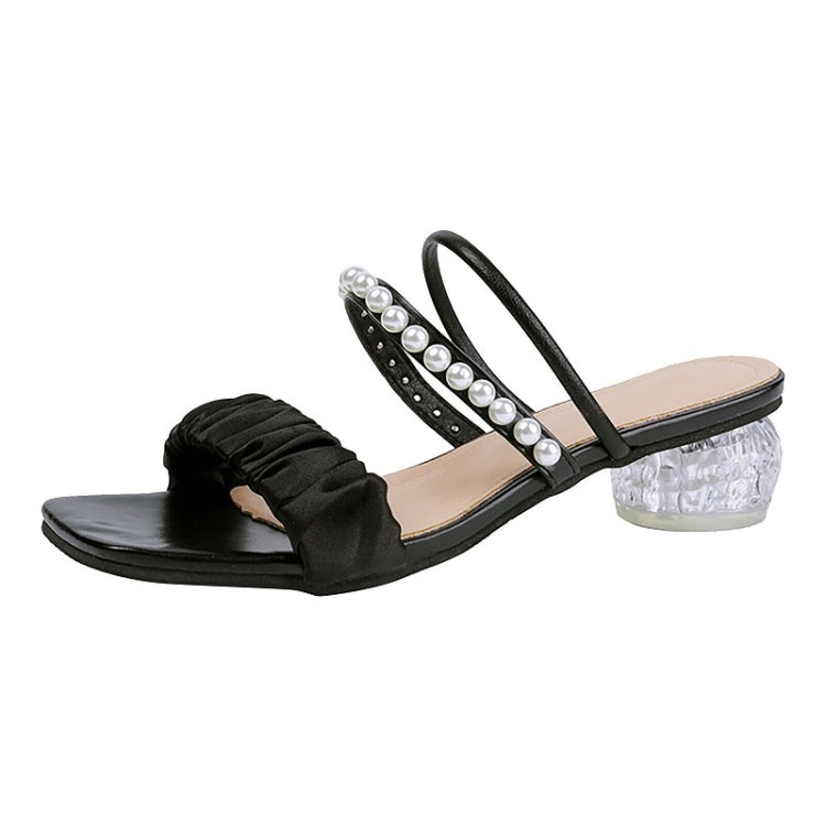 Silk Mesh Pearl Outerwear Crystal Mid-heel Sandals Sippers Reluova