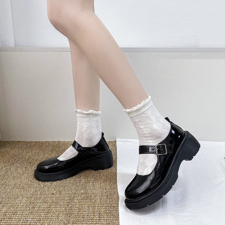 Small Leather Shoes Female Students With Skirt Thick Bottom Buckle Spring and Autumn Single Shoes Reluova