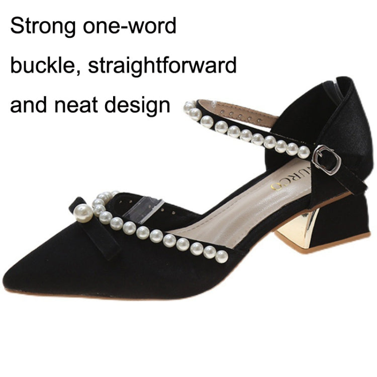 Pointed Toe Chunky Heel High Heels Single Shoes Women Buckle Sandals Reluova