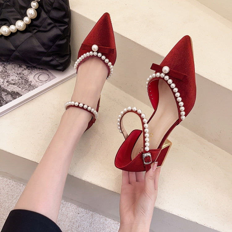 Pointed Toe Chunky Heel High Heels Single Shoes Women Buckle Sandals Reluova