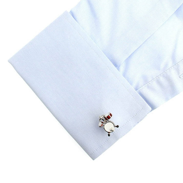 Brass Music Series Instrument Note Cufflinks, Color: Silver Shelf Drum