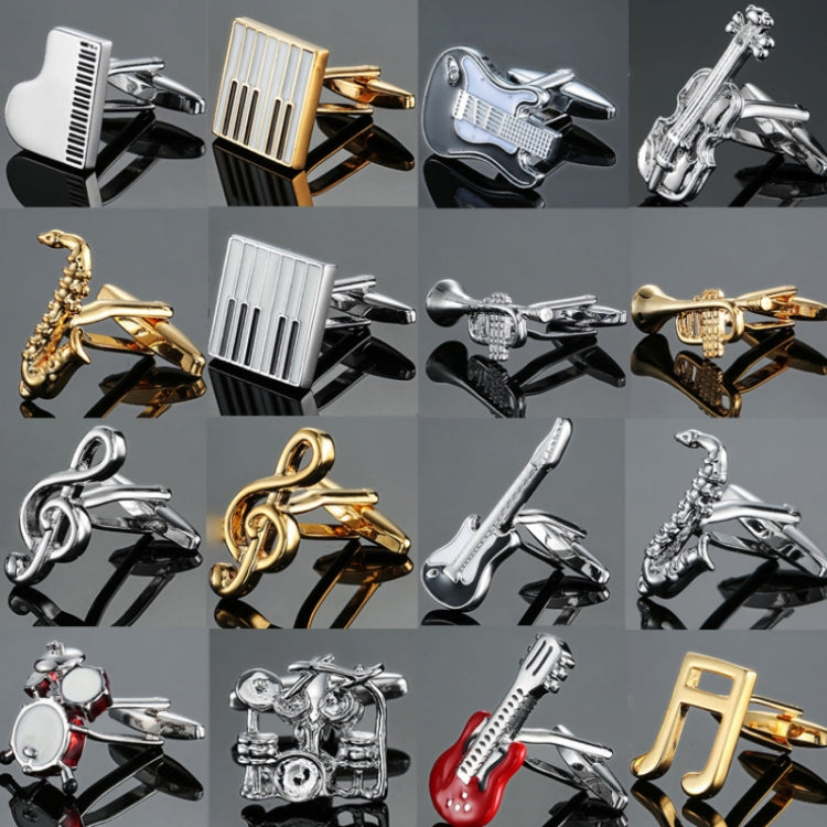 Brass Music Series Instrument Note Cufflinks, Color: Silver Shelf Drum