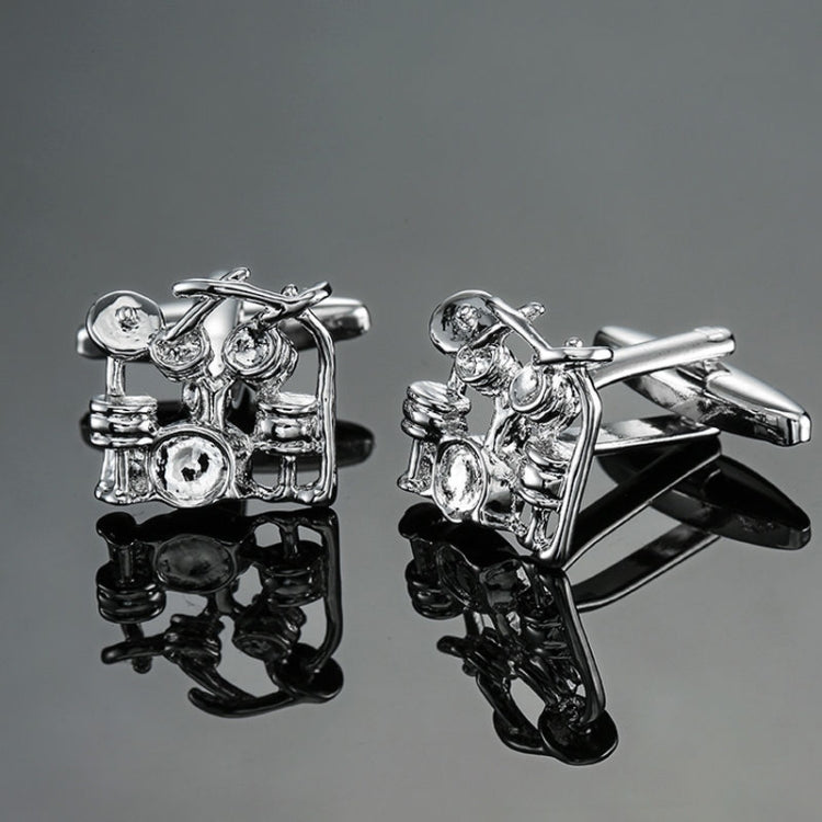 Brass Music Series Instrument Note Cufflinks, Color: Silver Shelf Drum