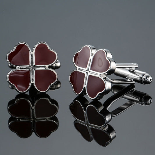 Men Clover Rose Pattern Cufflinks, Color: Red Strawberry Reluova