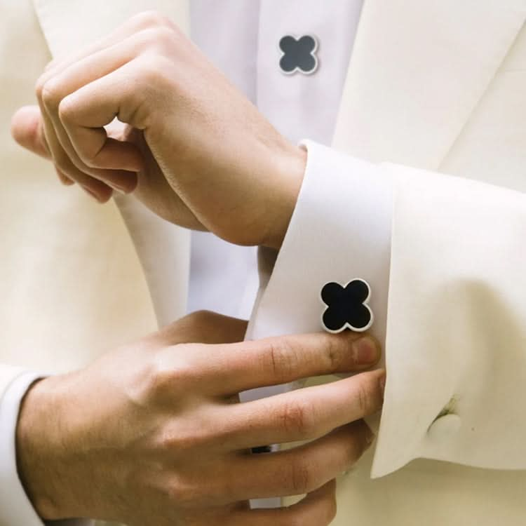 Men Clover Rose Pattern Cufflinks, Color: Red Strawberry Reluova