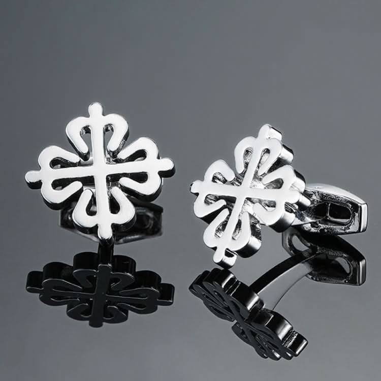 Men Brass Plated Shirt Cufflinks, Color: Silver Cross Flower Reluova