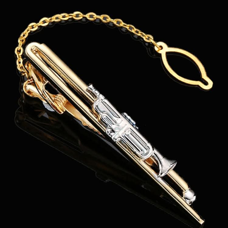 Men Business Formal Wedding Tie Clips, Color: Gold Trumpet Reluova