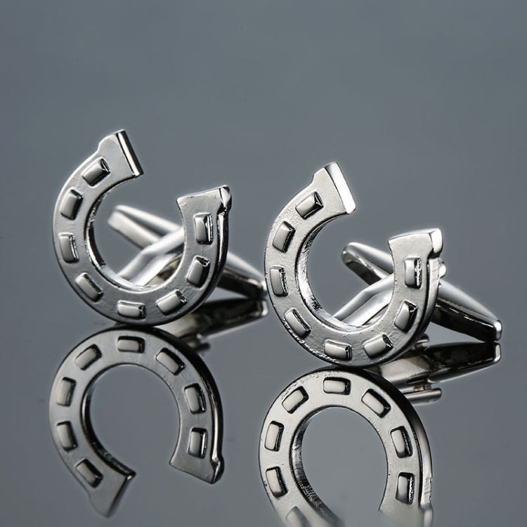 Men Shirts Enamel Lacquered Cufflinks, Color: Silver Horseshoe Iron Reluova