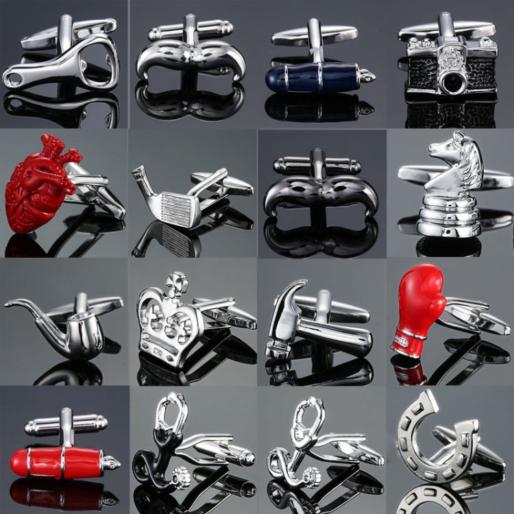 Men Shirts Enamel Lacquered Cufflinks, Color: Silver Horseshoe Iron