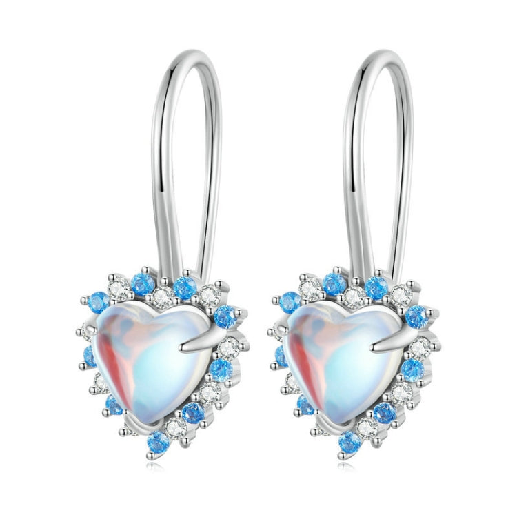 Sterling Silver S925 Heart Moonstone Platinum Plated Earrings My Store