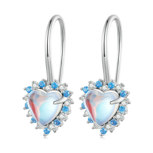 Sterling Silver S925 Heart Moonstone Platinum Plated Earrings