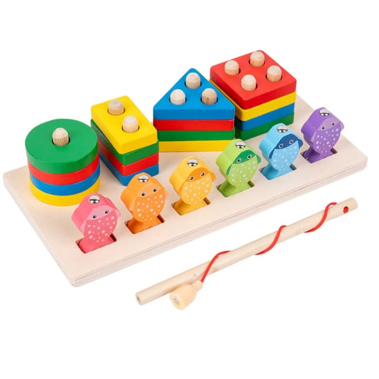 2-in-1 3D Magnetic Fishing Column Shape Matching Wooden Toys,Style:-Reluova