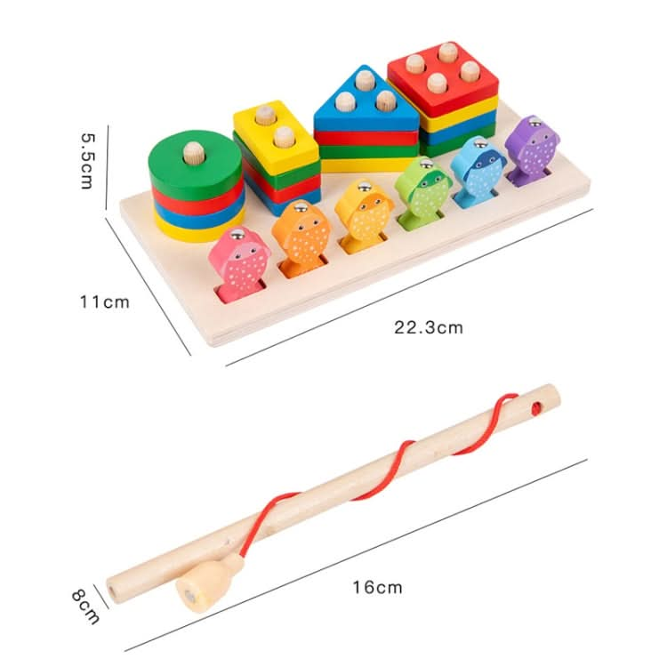 2-in-1 3D Magnetic Fishing Column Shape Matching Wooden Toys,Style:-Reluova