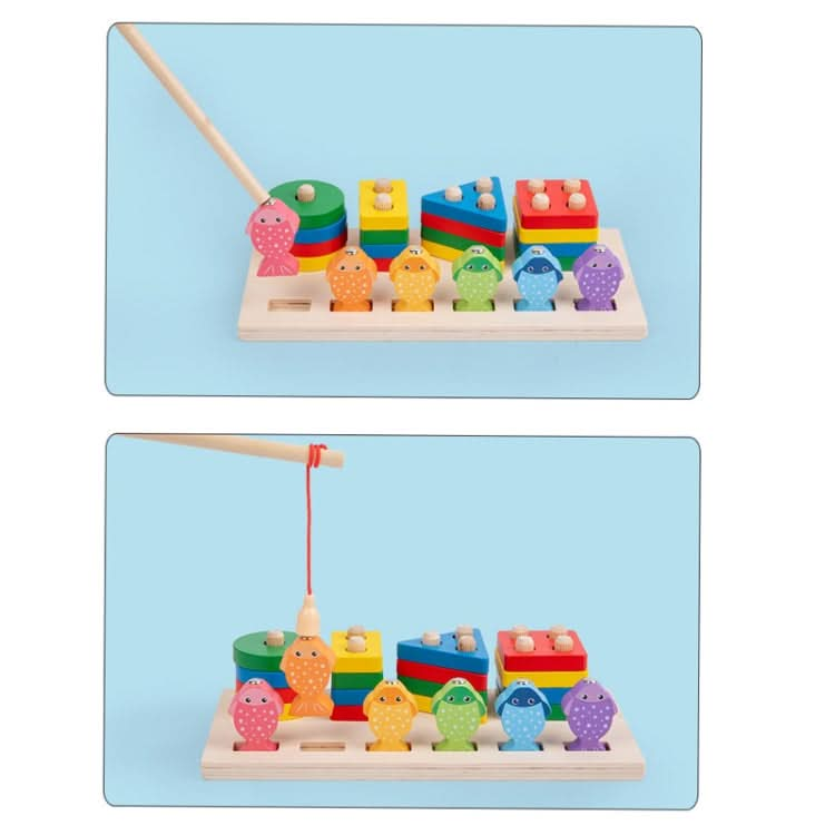 2-in-1 3D Magnetic Fishing Column Shape Matching Wooden Toys,Style:-Reluova