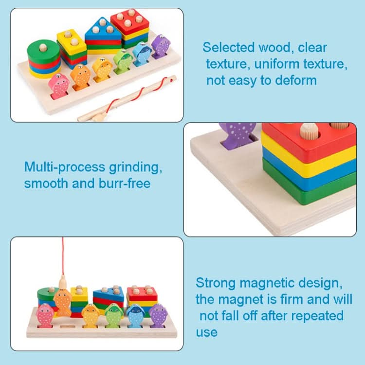 2-in-1 3D Magnetic Fishing Column Shape Matching Wooden Toys,Style:-Reluova