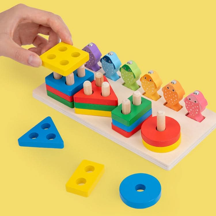 2-in-1 3D Magnetic Fishing Column Shape Matching Wooden Toys,Style:-Reluova